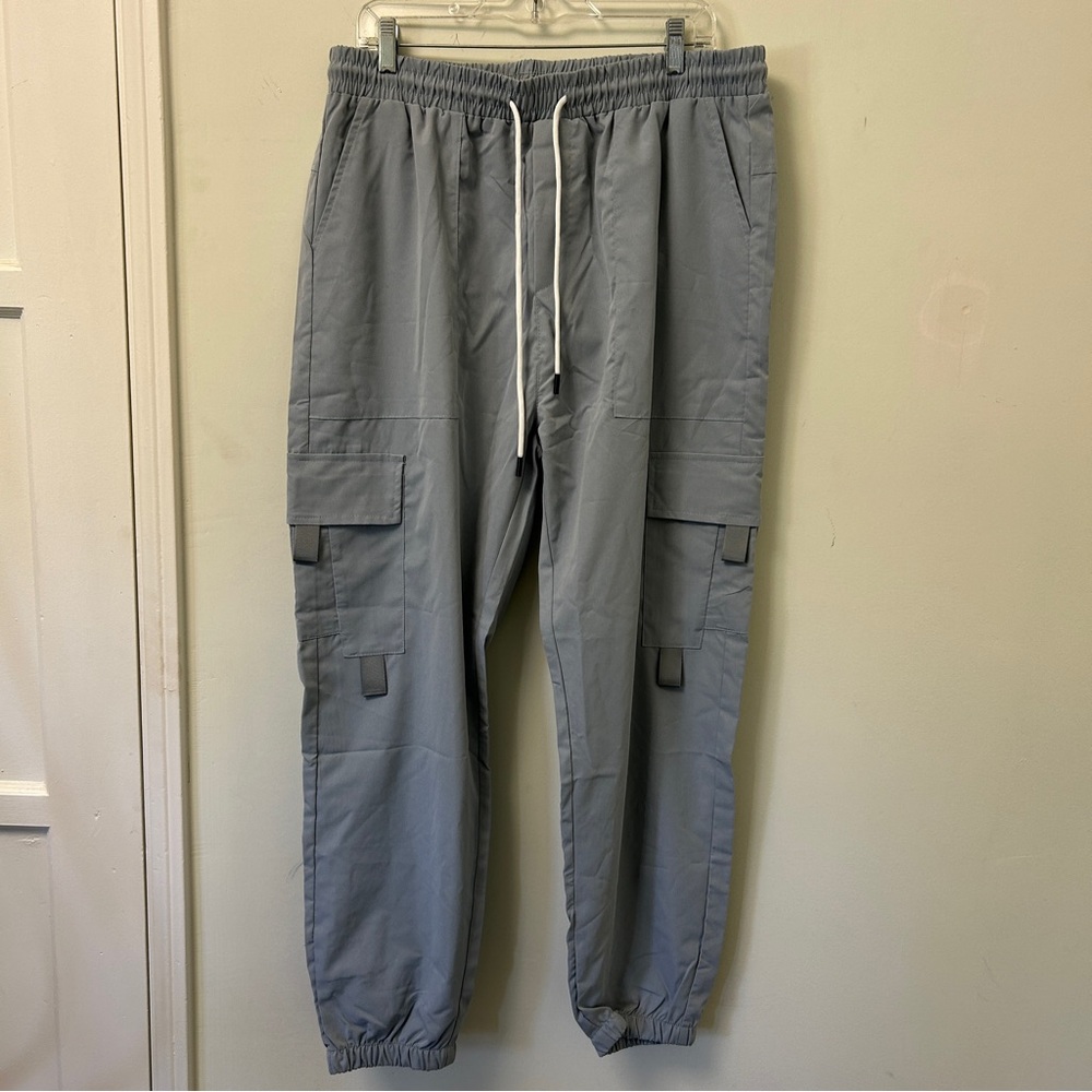 Blue gray cargo jogger pants